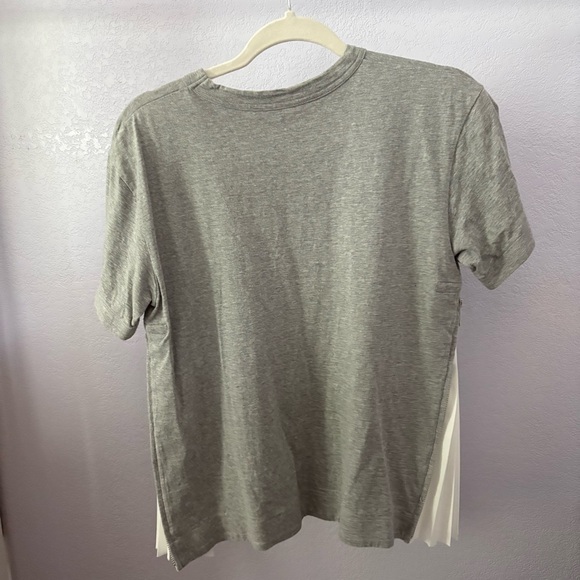 SACAI sz 2 S Gray Cotton Short Sleeve Tshirt White Side Pleats Zipper - Picture 7 of 13